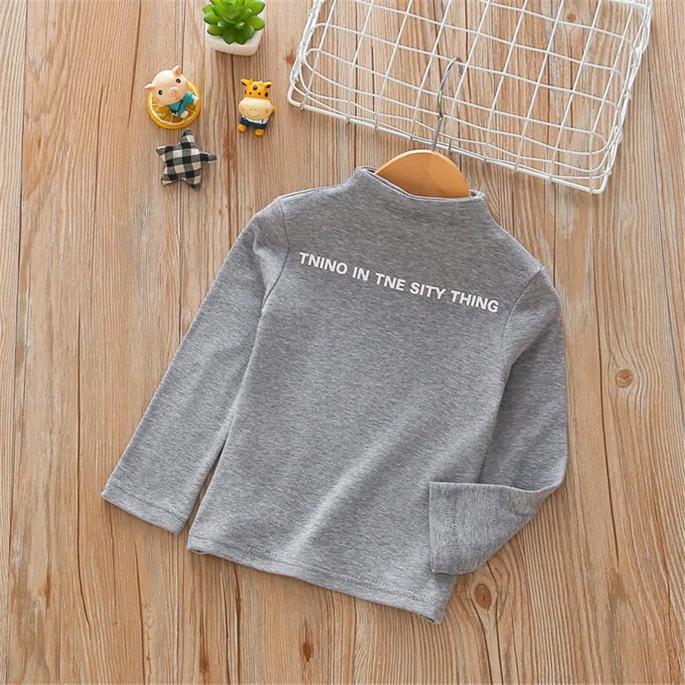 Girls High Collar Letter Print Solid Tops