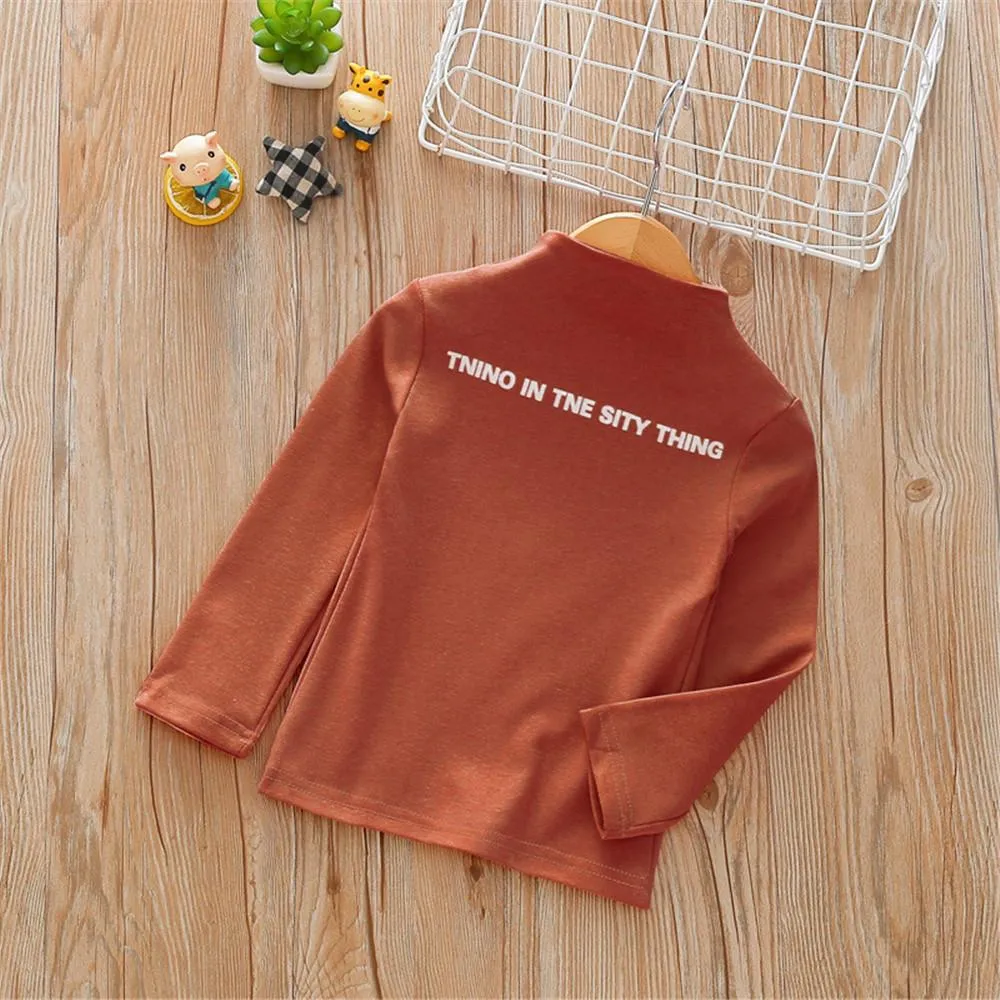 Girls High Collar Letter Print Solid Tops