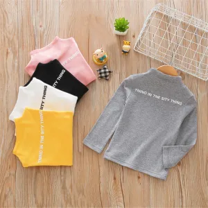 Girls High Collar Letter Print Solid Tops