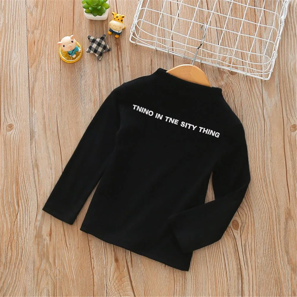 Girls High Collar Letter Print Solid Tops