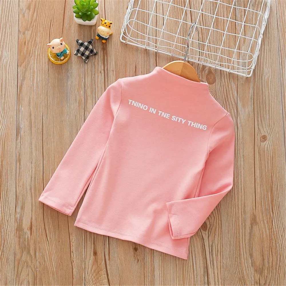 Girls High Collar Letter Print Solid Tops