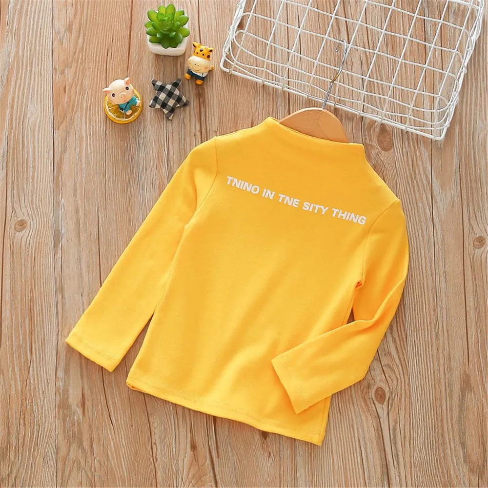 Girls High Collar Letter Print Solid Tops