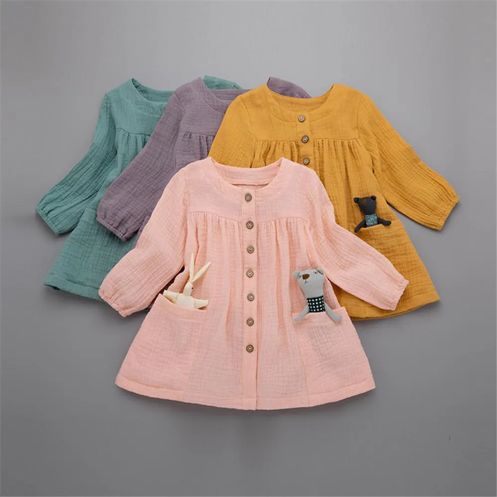Girls Pocket Solid Long Sleeve Tops