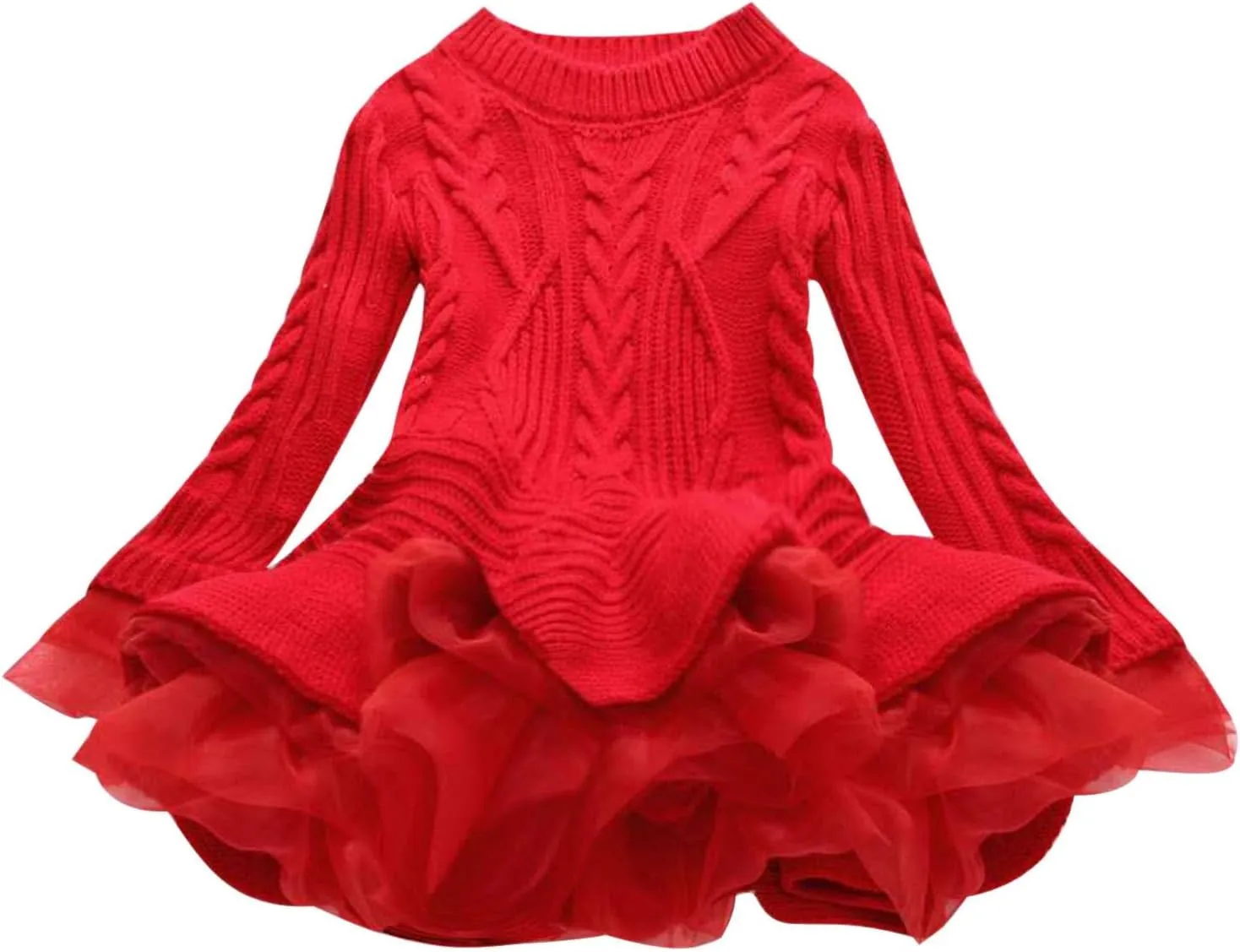 Girls Ribbed Knit Sweaters Dress Long Sleeve Vintage Cable Mini Dress Lace Patchwork Multi Swing Princess Dresses