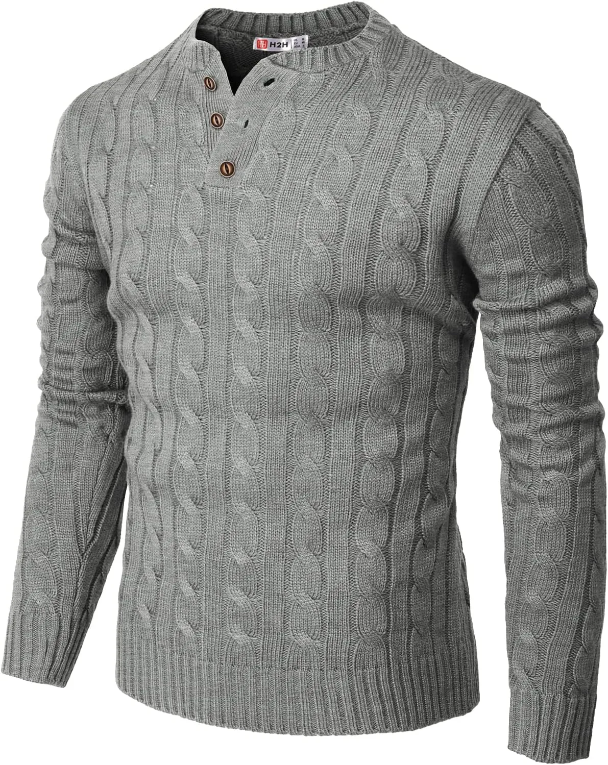 H2H Mens Casual Slim Fit Pullover Sweaters Long Sleeve Cable Knitted Sweater with Button Closure