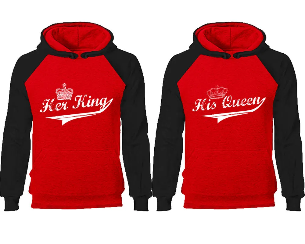 Her King & His Queen Couple Matching Raglan Hoodies – Comfortable Unisex Pullover | Sold Separately in Sizes & Colors