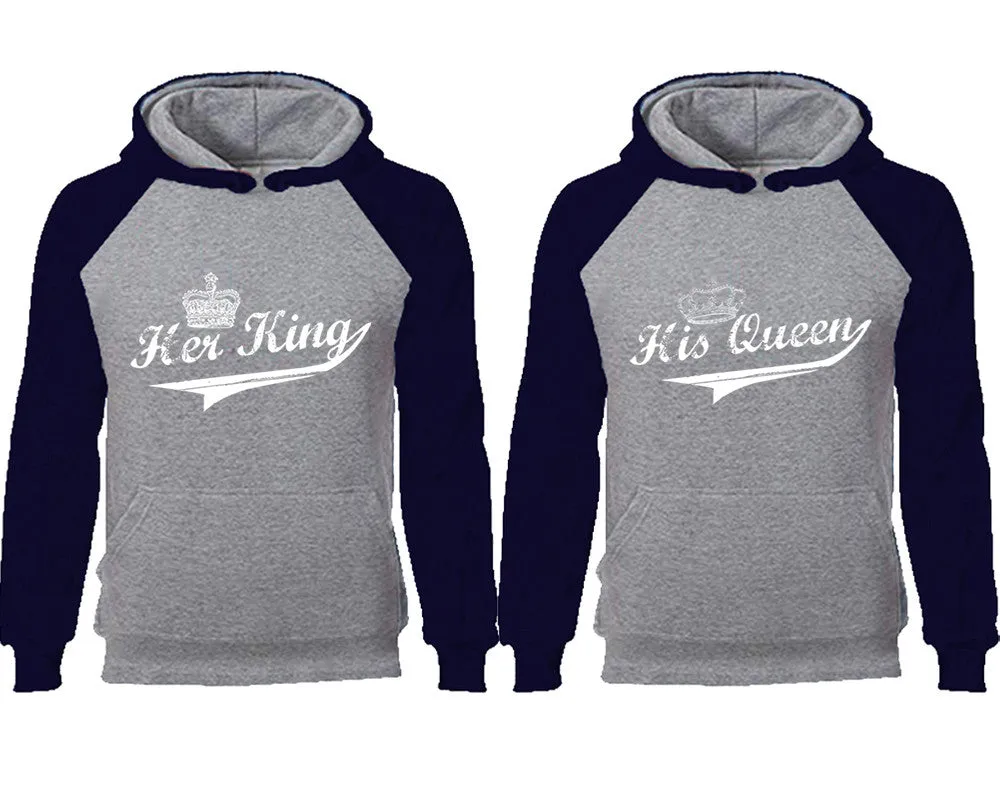 Her King & His Queen Couple Matching Raglan Hoodies – Comfortable Unisex Pullover | Sold Separately in Sizes & Colors