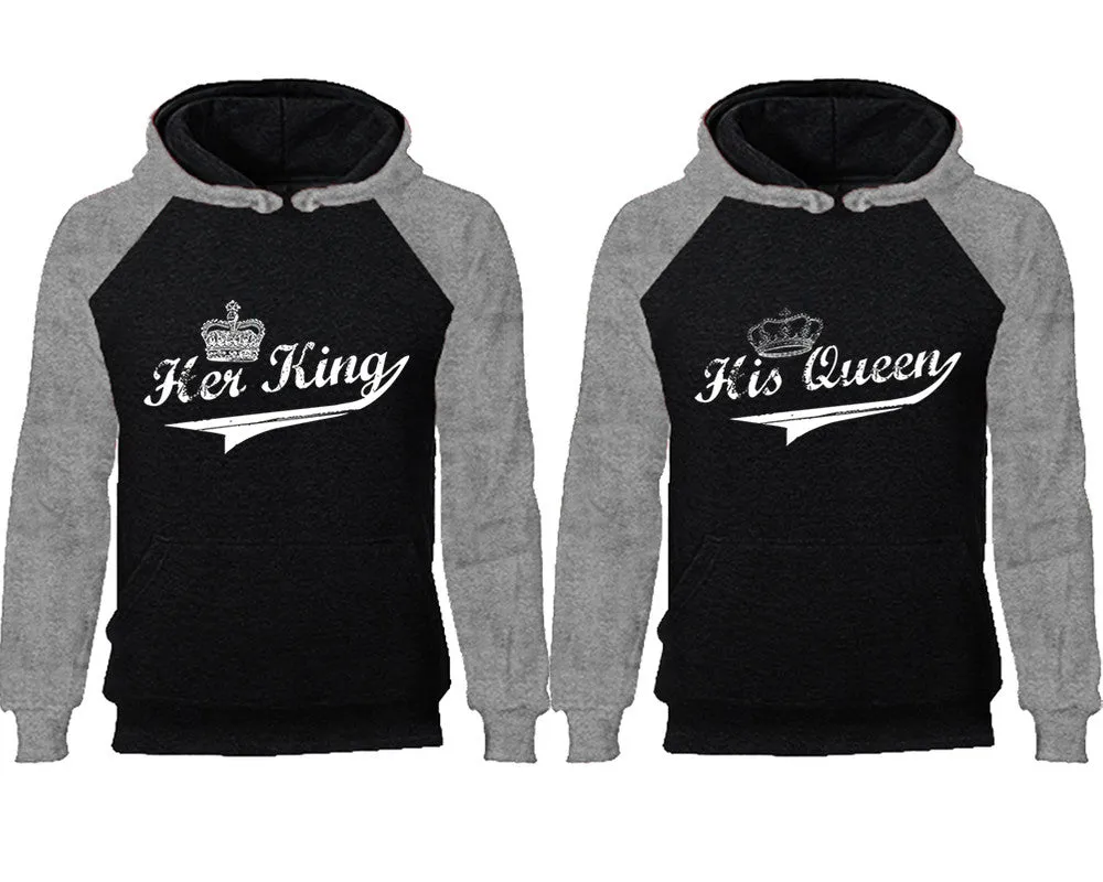 Her King & His Queen Couple Matching Raglan Hoodies – Comfortable Unisex Pullover | Sold Separately in Sizes & Colors
