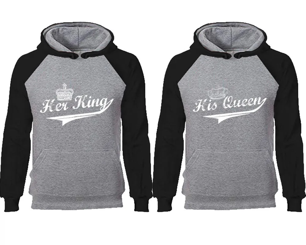 Her King & His Queen Couple Matching Raglan Hoodies – Comfortable Unisex Pullover | Sold Separately in Sizes & Colors
