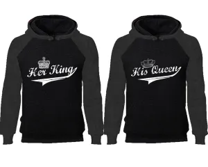 Her King & His Queen Couple Matching Raglan Hoodies – Comfortable Unisex Pullover | Sold Separately in Sizes & Colors