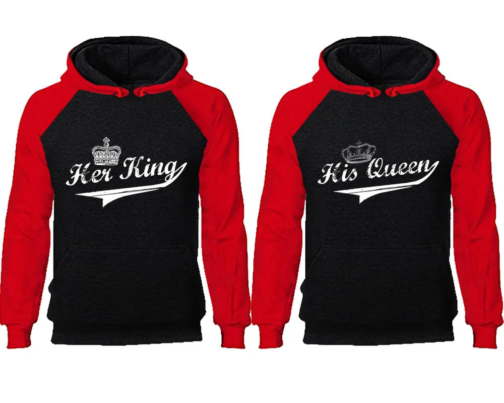 Her King & His Queen Couple Matching Raglan Hoodies – Comfortable Unisex Pullover | Sold Separately in Sizes & Colors