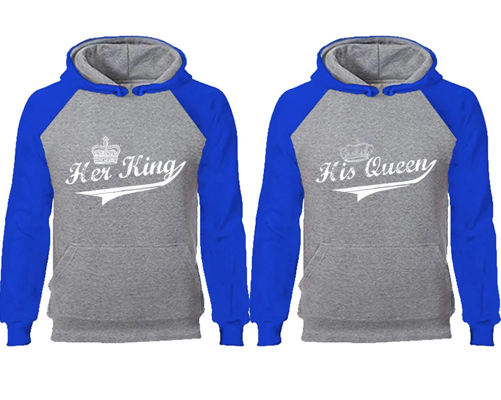 Her King & His Queen Couple Matching Raglan Hoodies – Comfortable Unisex Pullover | Sold Separately in Sizes & Colors
