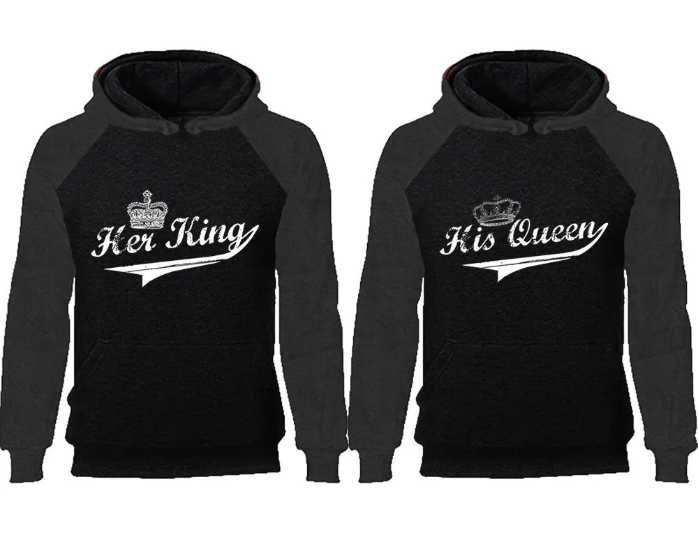 Her King & His Queen Couple Matching Raglan Hoodies – Comfortable Unisex Pullover | Sold Separately in Sizes & Colors