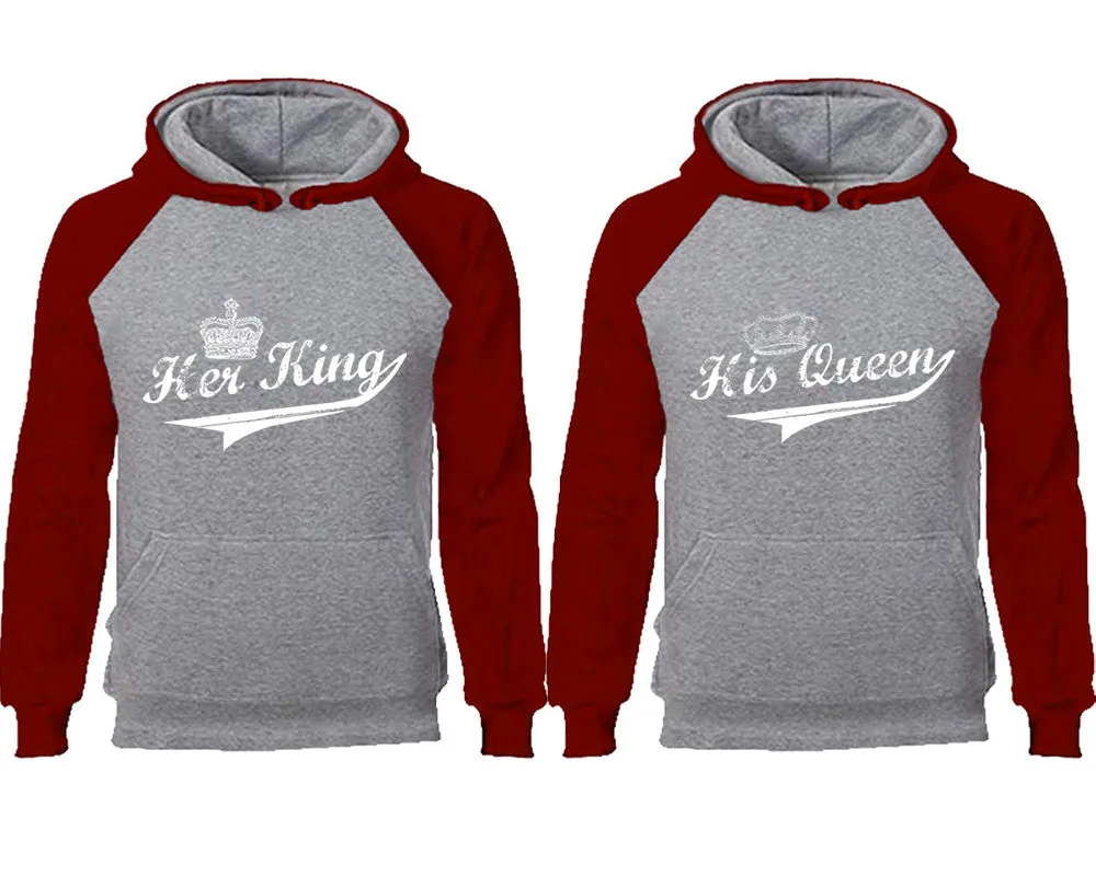 Her King & His Queen Couple Matching Raglan Hoodies – Comfortable Unisex Pullover | Sold Separately in Sizes & Colors