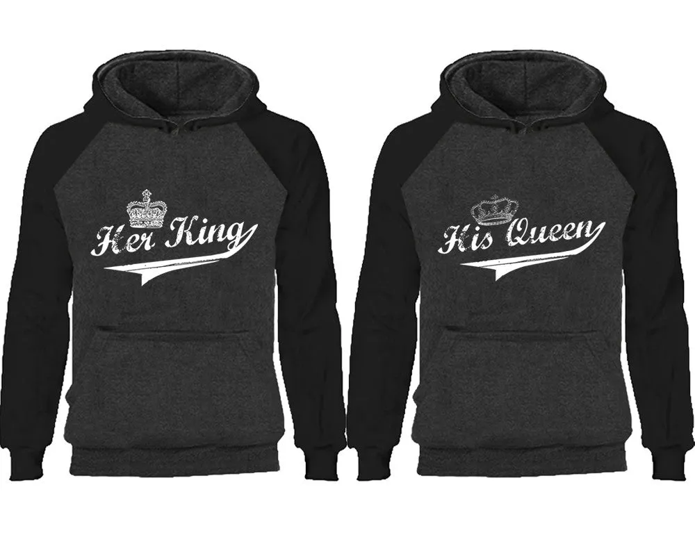 Her King & His Queen Couple Matching Raglan Hoodies – Comfortable Unisex Pullover | Sold Separately in Sizes & Colors
