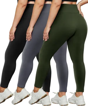 HLTPRO 3 Pack Plus Size Leggings for Women(X-Large - 4X)- High Waist Stretchy Soft Pants for Workout Running Yoga