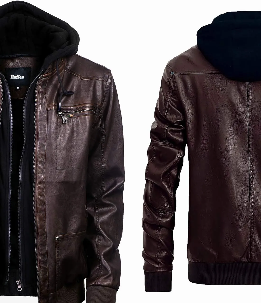 Hoffen Premium Vegan Leather Jacket for Men's with Detachable Hood - Classy Model