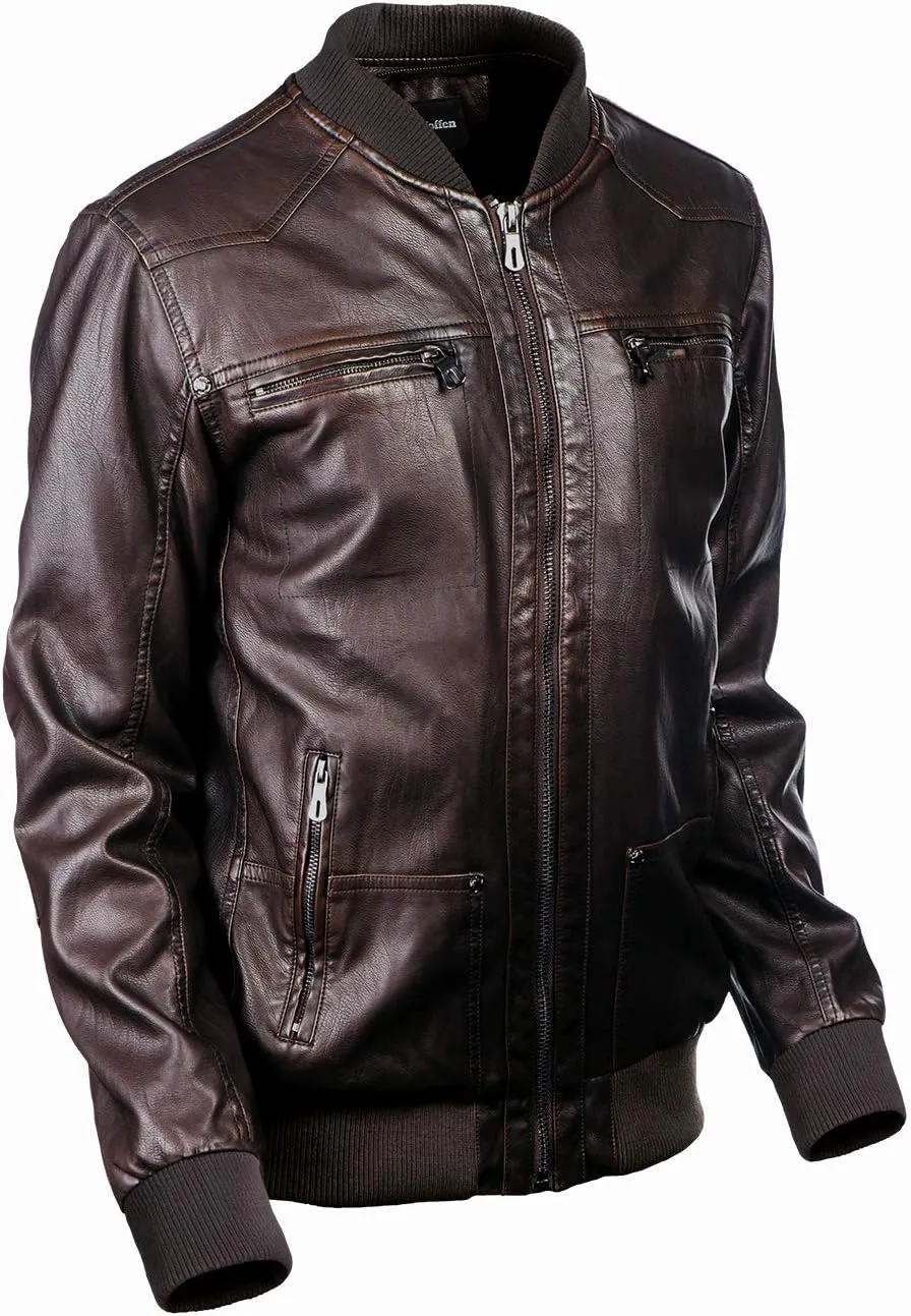 Hoffen Premium Vegan Leather Jacket for Men's with Detachable Hood - Classy Model