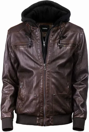 Hoffen Premium Vegan Leather Jacket for Men's with Detachable Hood - Classy Model