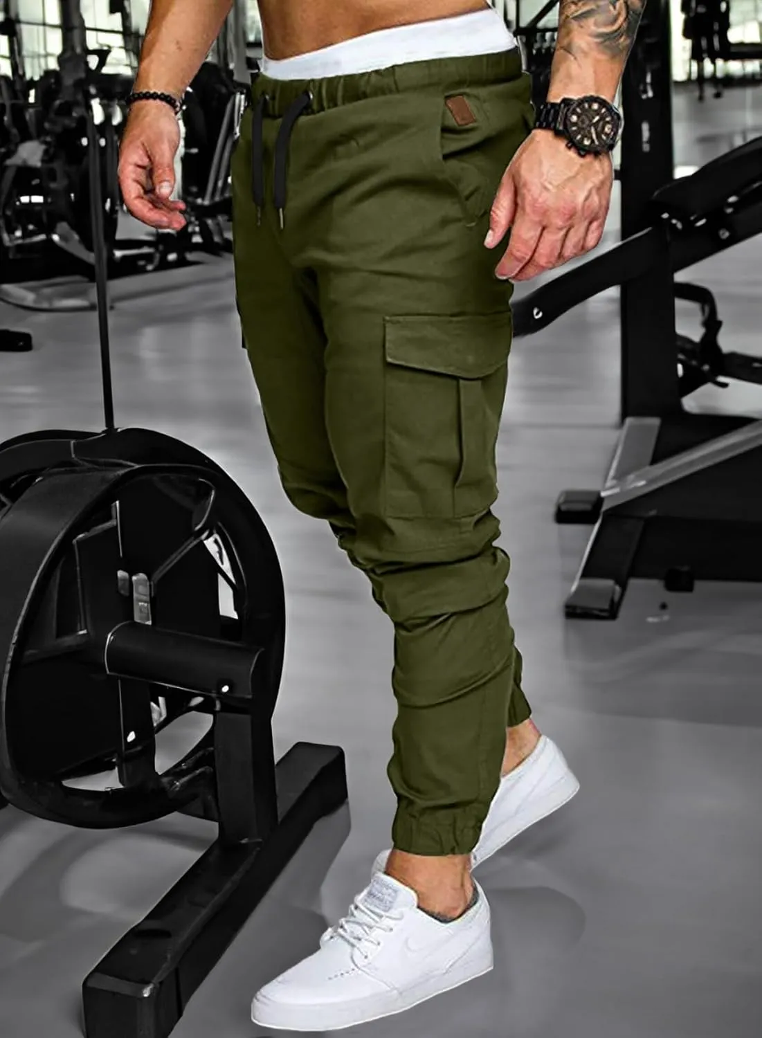 JMIERR Mens Fashion Cargo Pants - Casual Cotton Tapered Stretch Twill Drawstring Athletic Joggers Sweatpants with 6 Pockets