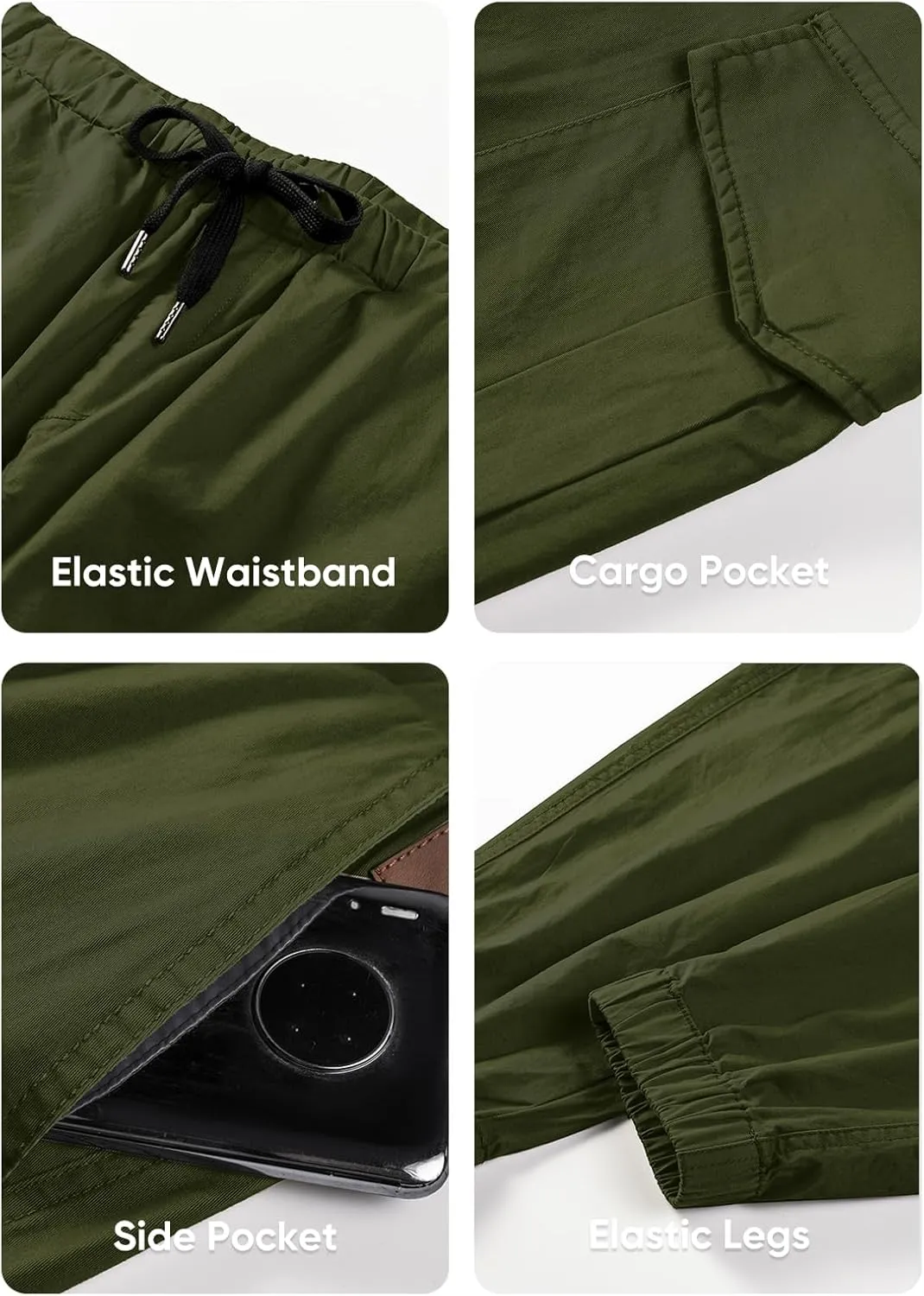 JMIERR Mens Fashion Cargo Pants - Casual Cotton Tapered Stretch Twill Drawstring Athletic Joggers Sweatpants with 6 Pockets