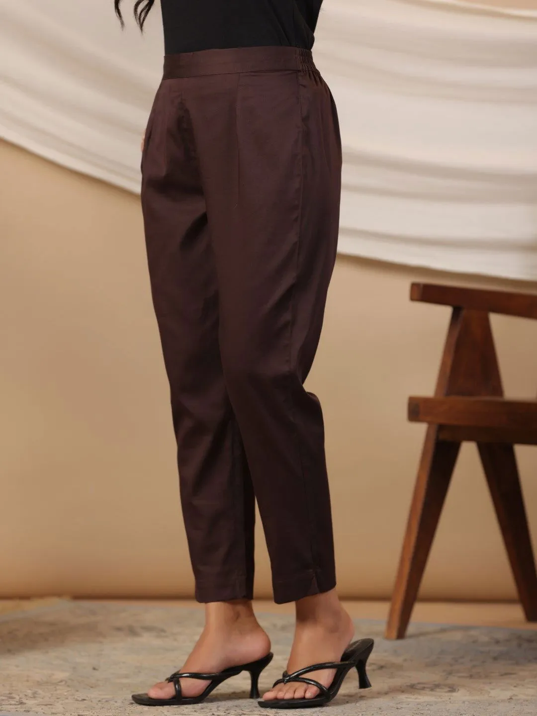 Juniper Brown Solid Lycra Women Drawstring Pants With Single Side Pocket