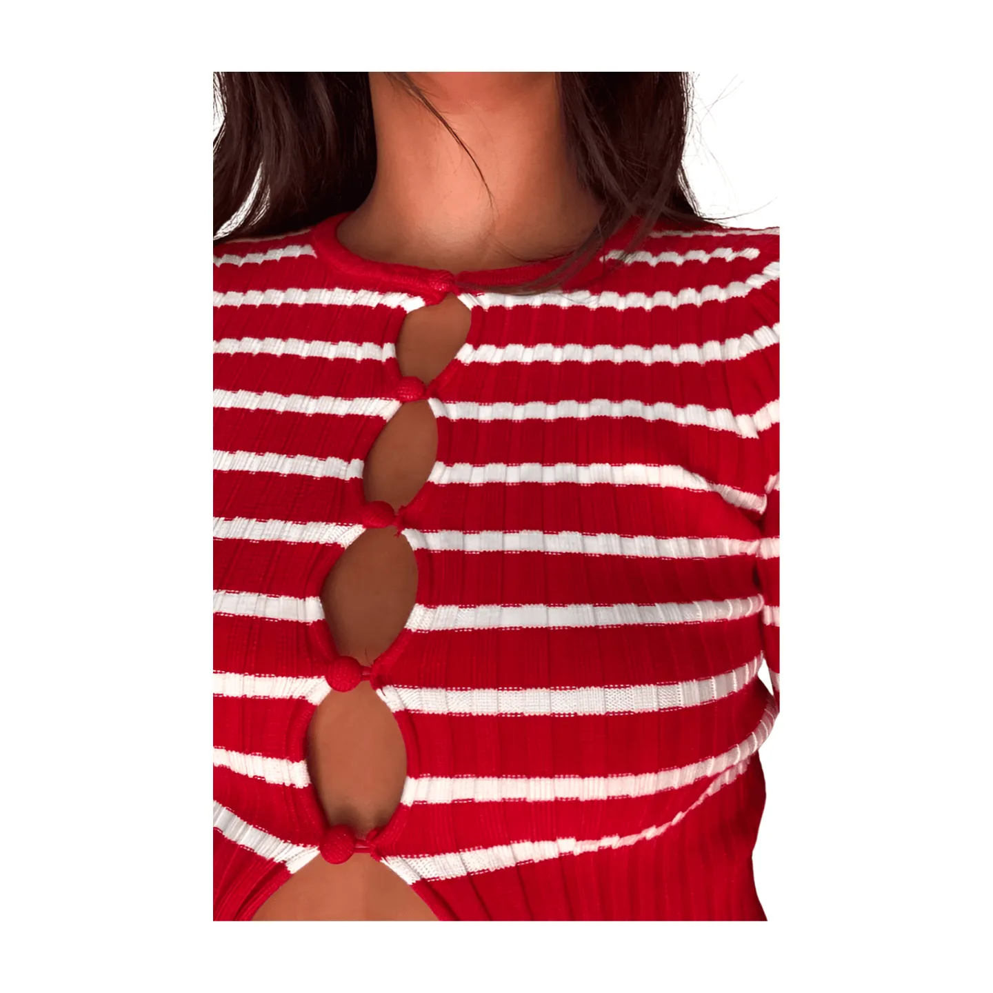 Keyhole Striped Button Cardigan