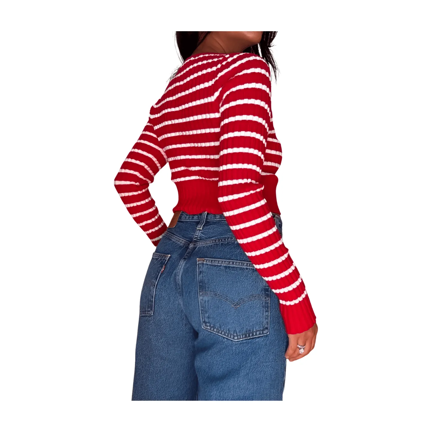 Keyhole Striped Button Cardigan