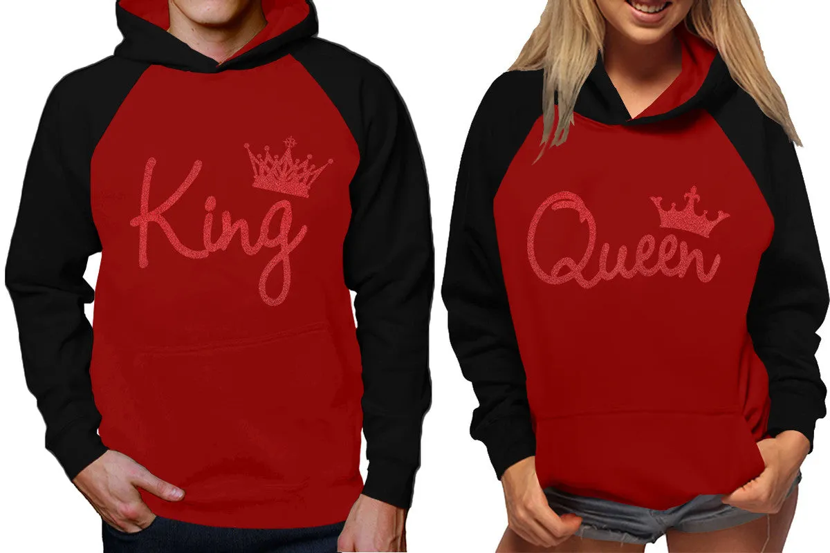King and Queen Couples Raglan Hoodies in Black & Maroon – Stylish Pullover Design | Sold Separately for Men & Women