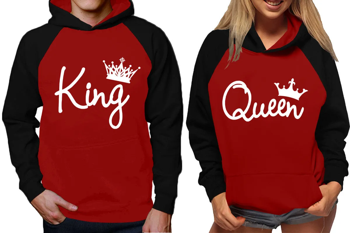 King and Queen Couples Raglan Hoodies in Black & Maroon – Stylish Pullover Design | Sold Separately for Men & Women