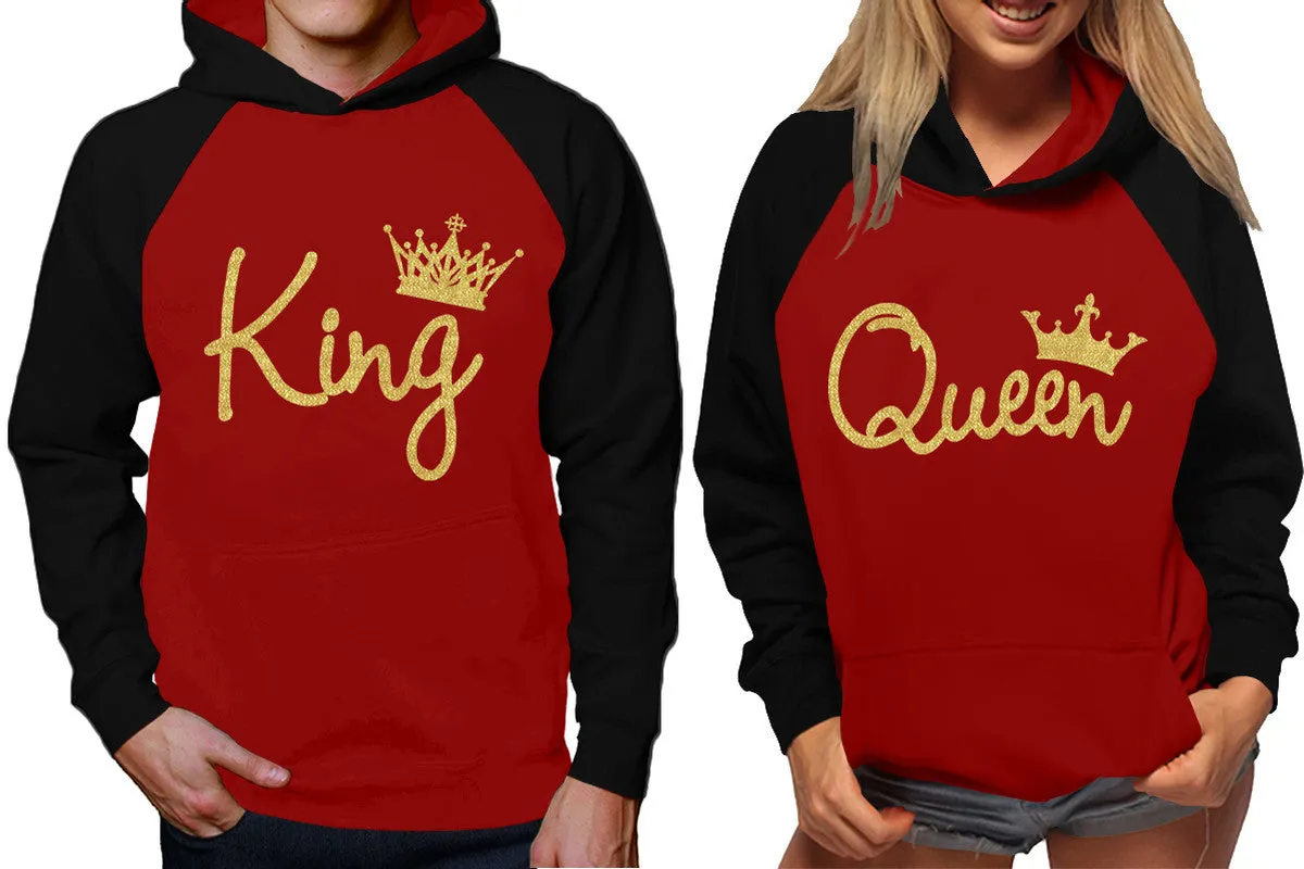 King and Queen Couples Raglan Hoodies in Black & Maroon – Stylish Pullover Design | Sold Separately for Men & Women