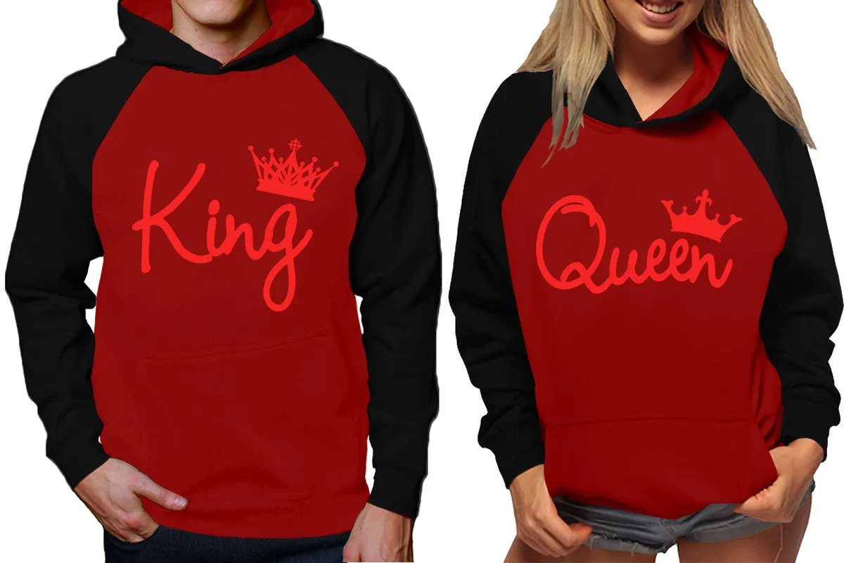 King and Queen Couples Raglan Hoodies in Black & Maroon – Stylish Pullover Design | Sold Separately for Men & Women