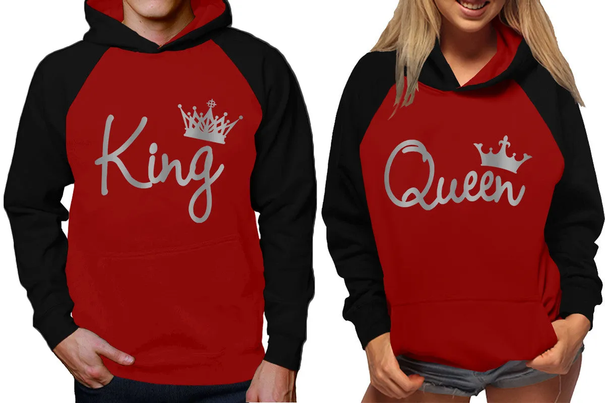 King and Queen Couples Raglan Hoodies in Black & Maroon – Stylish Pullover Design | Sold Separately for Men & Women