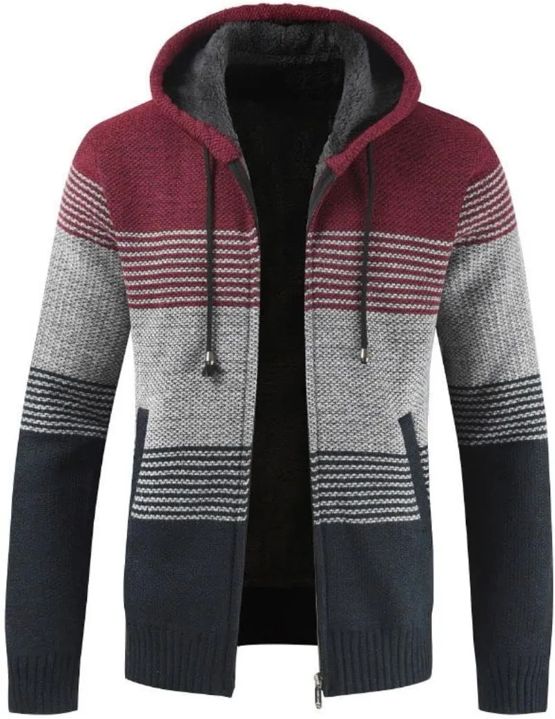 Kinkia Men's Zip Up Hoodies Casual Long Sleeve Full Zipper Sherpa Fleece Lined Knit Cardigan Sweater Jacket with Pockets