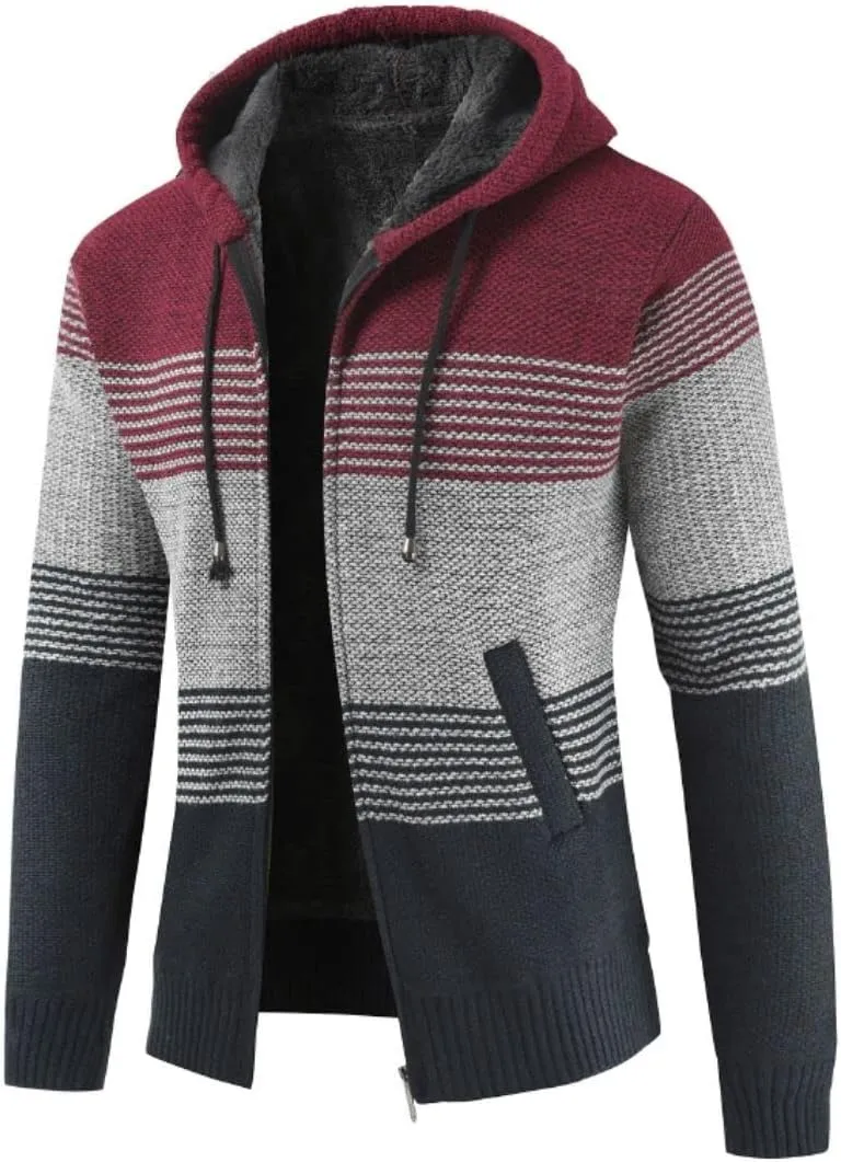 Kinkia Men's Zip Up Hoodies Casual Long Sleeve Full Zipper Sherpa Fleece Lined Knit Cardigan Sweater Jacket with Pockets
