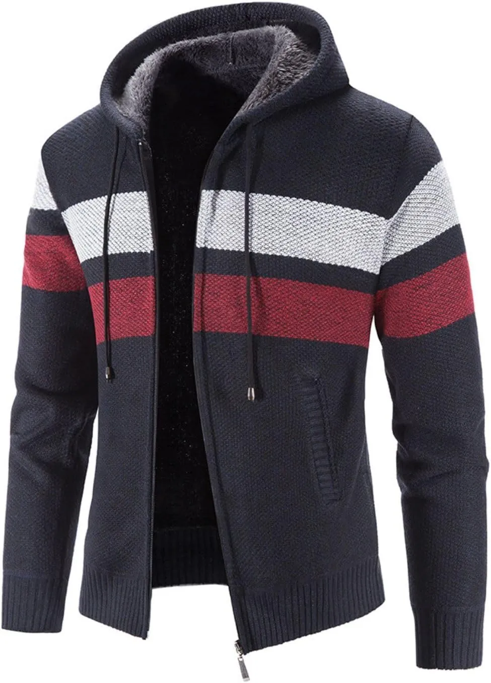 Kinkia Men's Zip Up Hoodies Casual Long Sleeve Full Zipper Sherpa Fleece Lined Knit Cardigan Sweater Jacket with Pockets