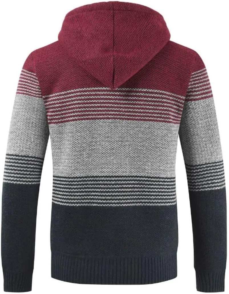 Kinkia Men's Zip Up Hoodies Casual Long Sleeve Full Zipper Sherpa Fleece Lined Knit Cardigan Sweater Jacket with Pockets