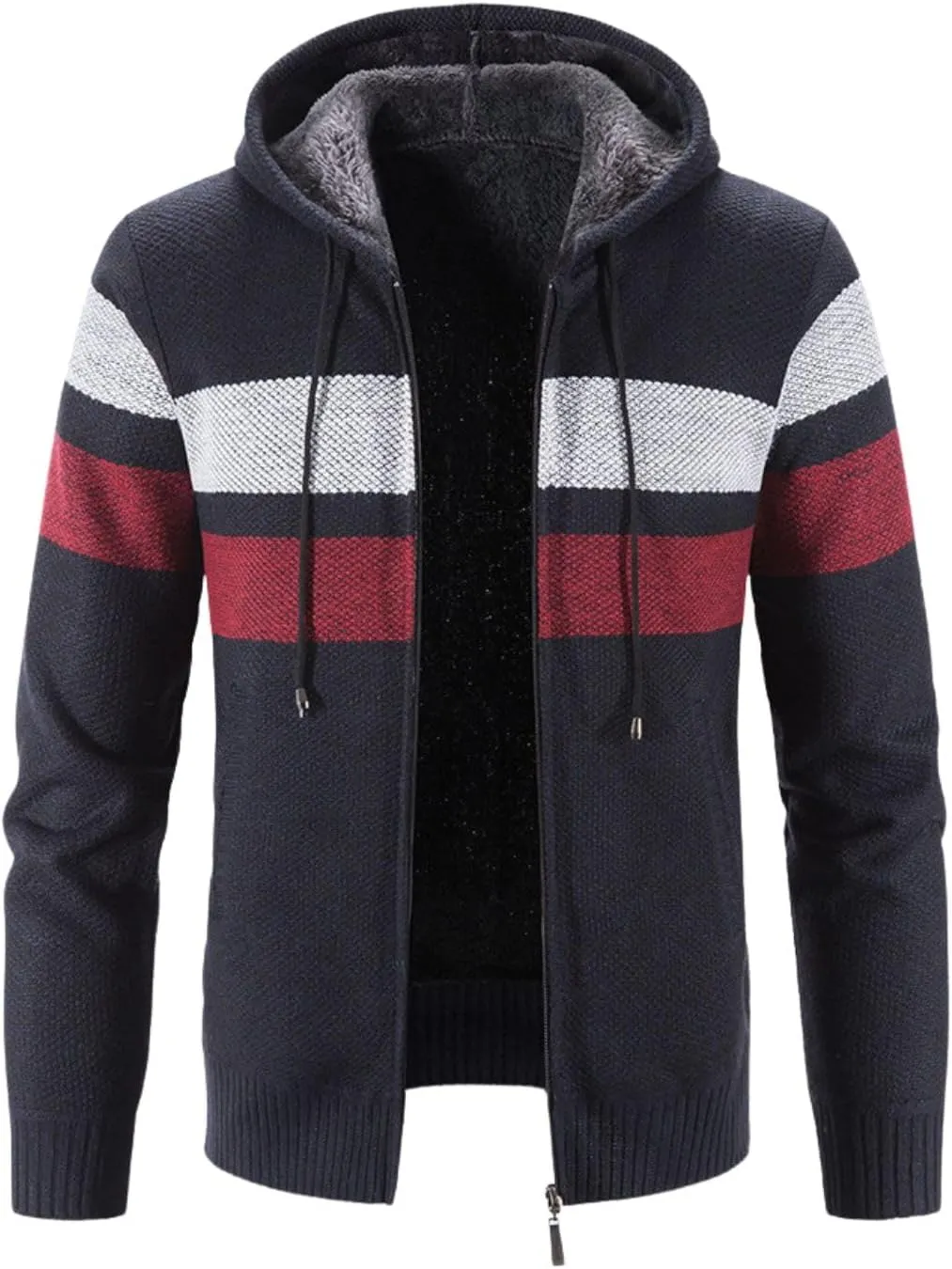 Kinkia Men's Zip Up Hoodies Casual Long Sleeve Full Zipper Sherpa Fleece Lined Knit Cardigan Sweater Jacket with Pockets