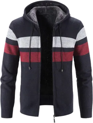 Kinkia Men's Zip Up Hoodies Casual Long Sleeve Full Zipper Sherpa Fleece Lined Knit Cardigan Sweater Jacket with Pockets