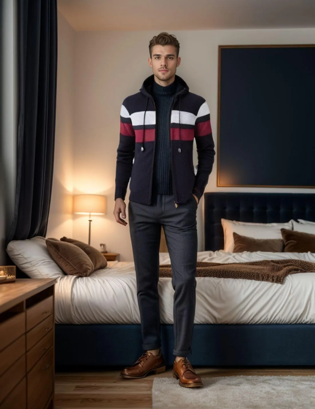 Kinkia Men's Zip Up Hoodies Casual Long Sleeve Full Zipper Sherpa Fleece Lined Knit Cardigan Sweater Jacket with Pockets