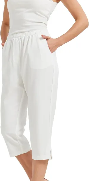 KYAL Women's High Waisted Stretchy Work Capri Pants Straight Leg Business Office Trousers with Pockets