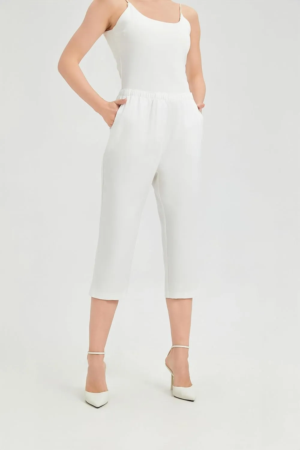 KYAL Women's High Waisted Stretchy Work Capri Pants Straight Leg Business Office Trousers with Pockets