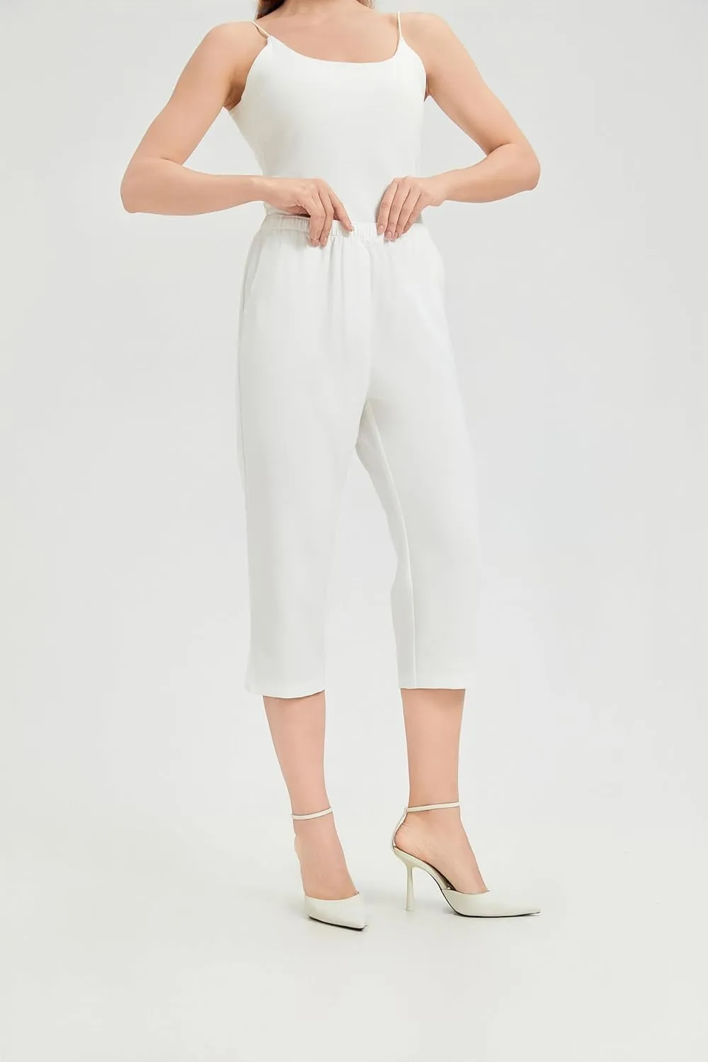 KYAL Women's High Waisted Stretchy Work Capri Pants Straight Leg Business Office Trousers with Pockets