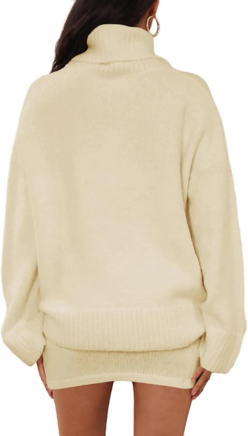 Langwyqu Womens 2 Piece Outfits Sweater Sets Turtleneck Oversized Sweaters and Mini Skirts Fall Trendy Loungewear