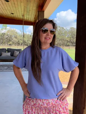 Lavendar Blue Soft Crepe Knit Top