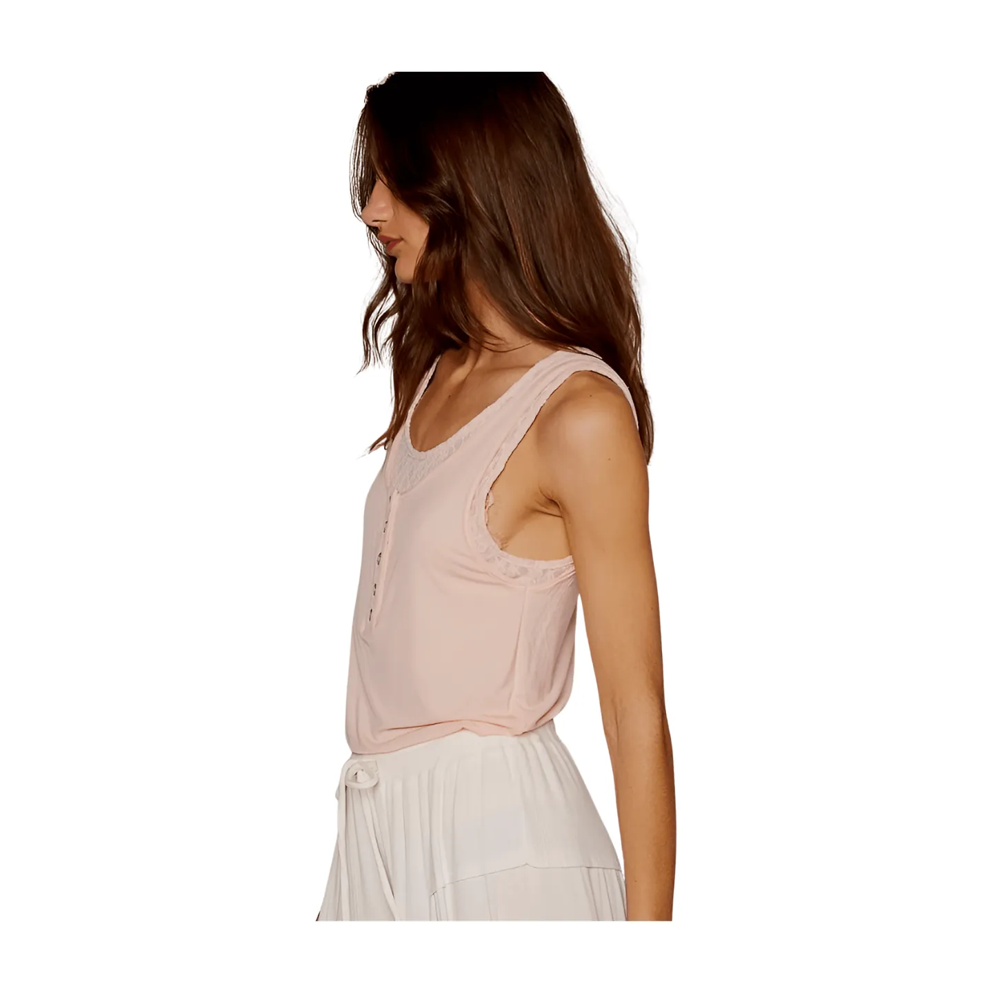 Layered Lace Henley Tank - Soft Pink