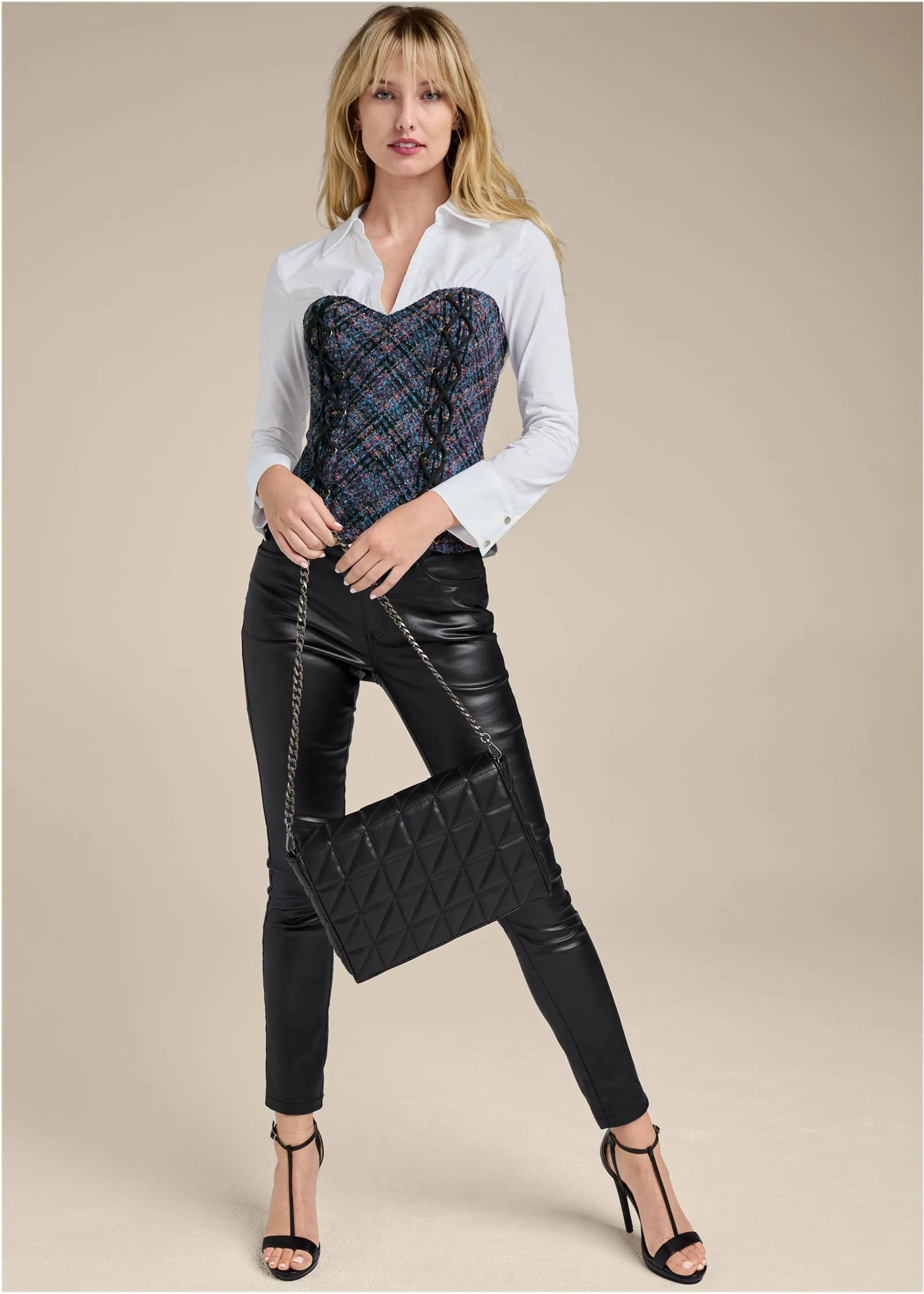 Layered Tweed Bustier Top  - Navy Multi