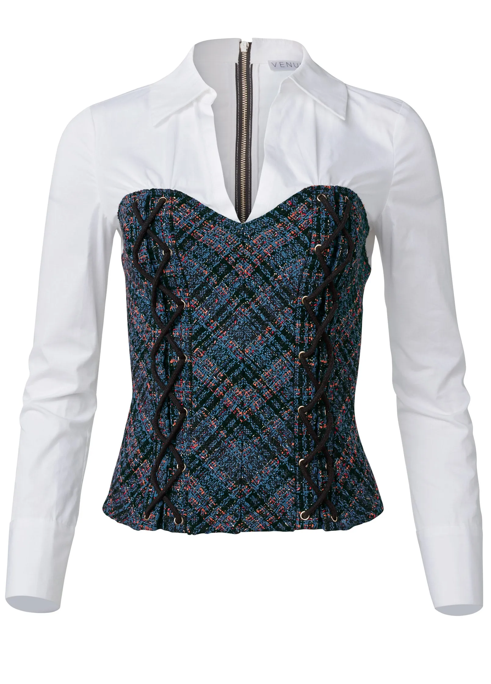 Layered Tweed Bustier Top  - Navy Multi