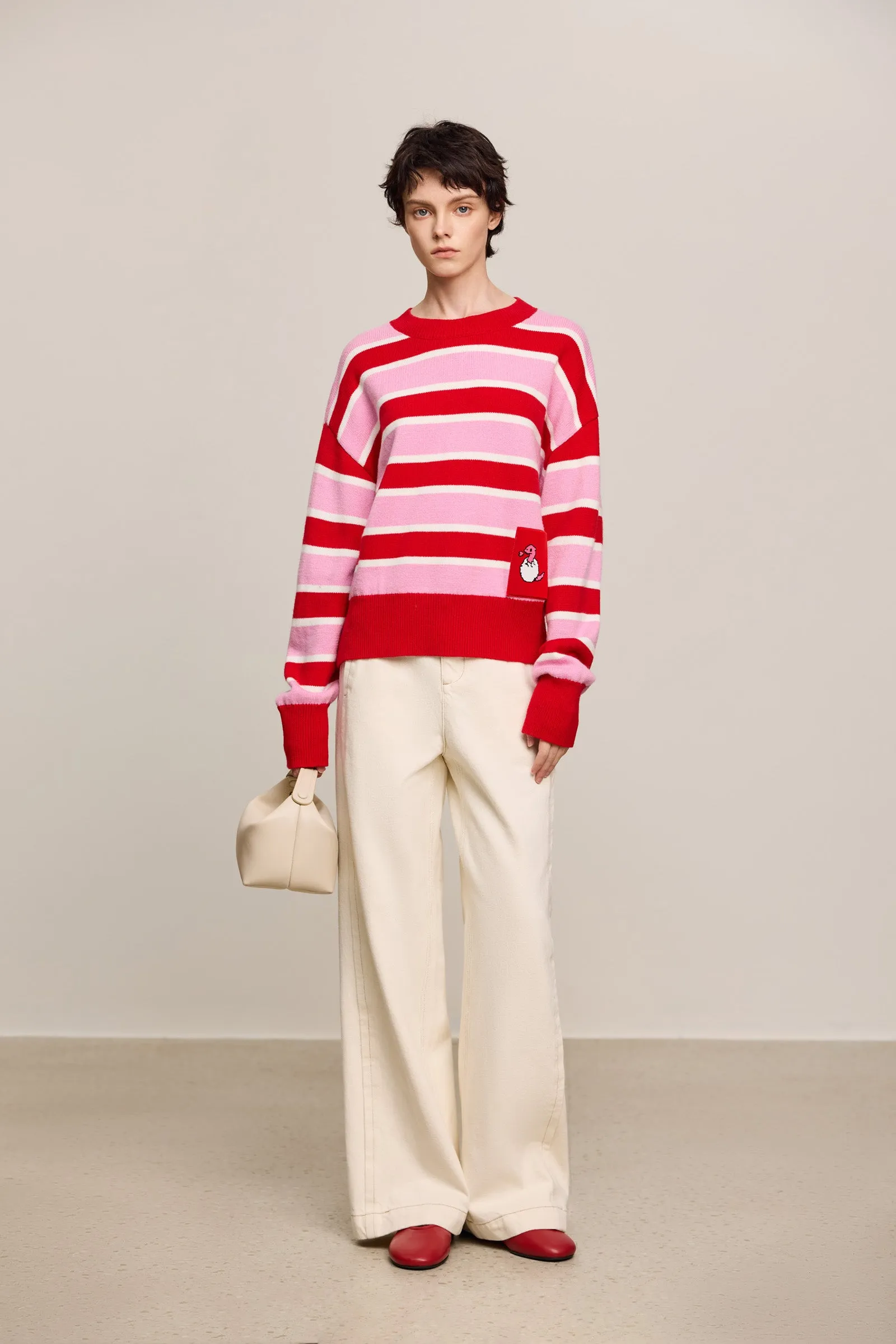 LILY Stylish Striped Crewneck Knit Sweater