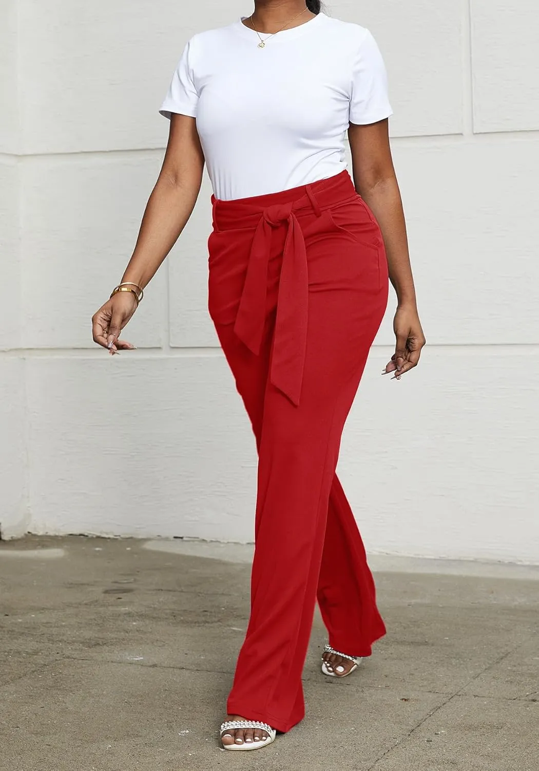 LKOUS Women's Dress Pants Stretchy High Waisted Wide Leg Pants Business Work Pants for Office